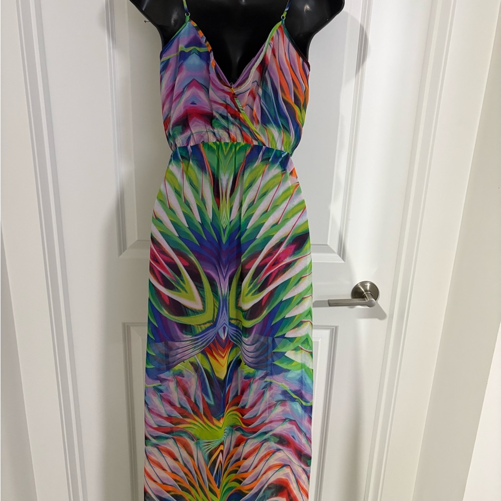 Colorful Tropical Maxi Dress Boho Flowing Summer Vacation Dress - Picture 3 of 4